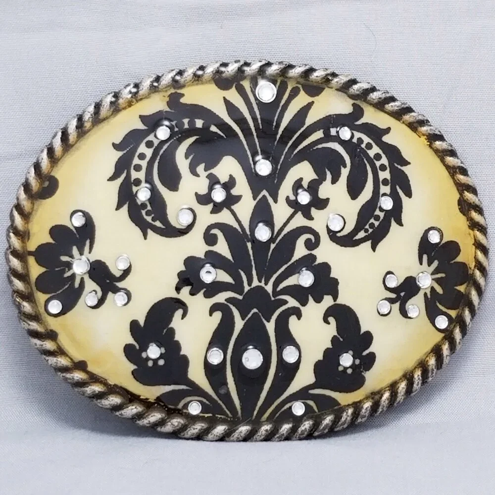 Belt Buckle Women's D.I. Rhein Crafted Pewter Enamel And Rhinestone Filigree‎